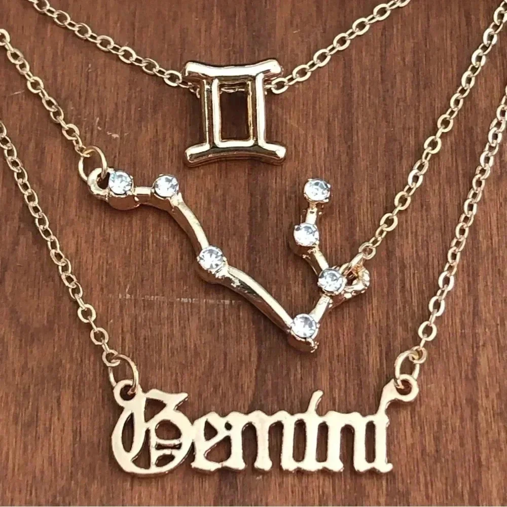 Gemini Horoscope 3 Rose Gold Tone Stone Faux Zodiac Astrology Necklaces New